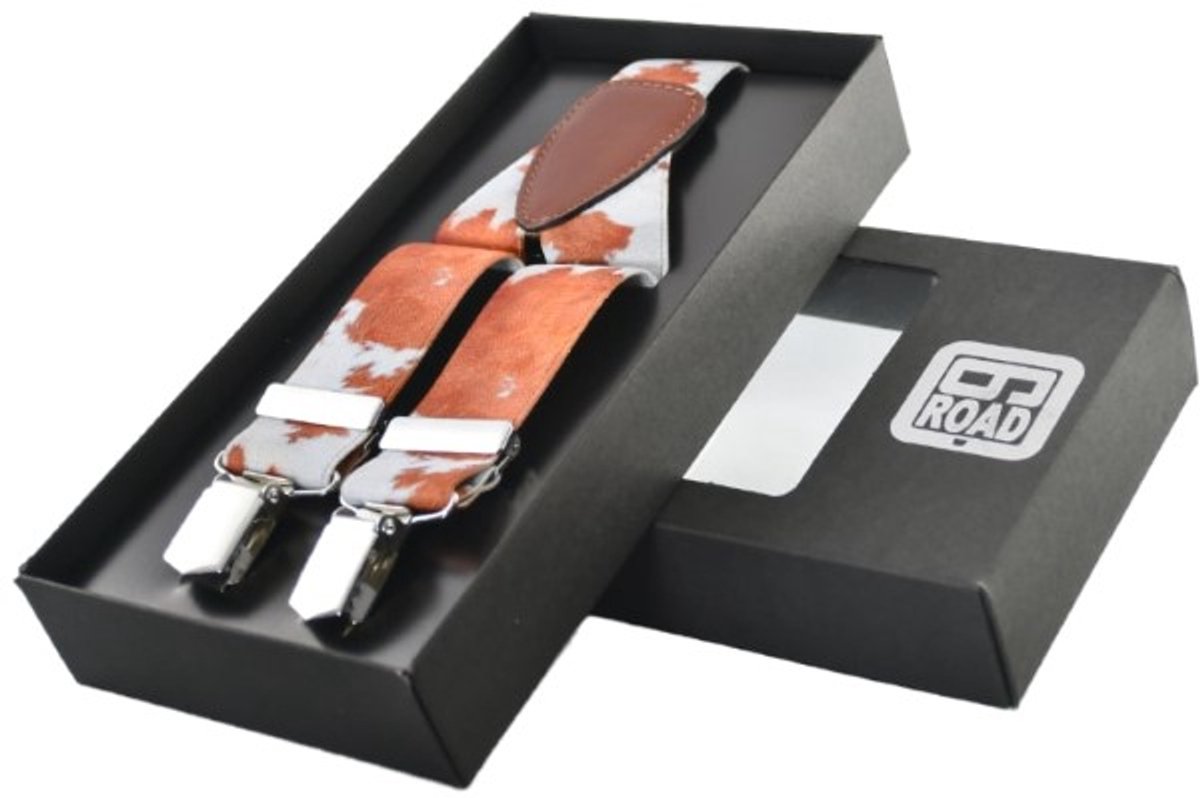 Sixroad bretels - koeienprint camel/wit - 3-clips