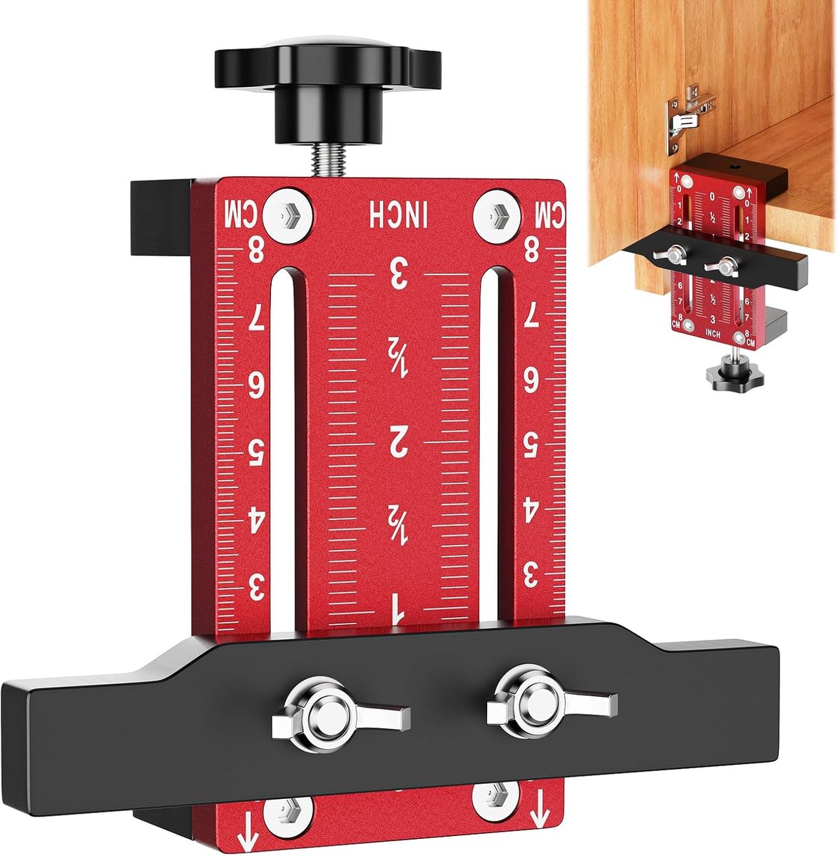 Cabinet Door Installatie Positioner - Verstelbare Positionering Tool - Aluminium Montage Locator - Veelzijdige Hardware Jig voor Houtbewerking