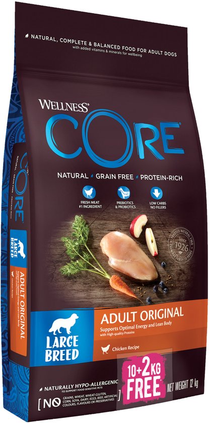 Wellness Core Grain Free Dog Large Breed Adult Kip - Hondenvoer - 10+2 kg Bonusbag