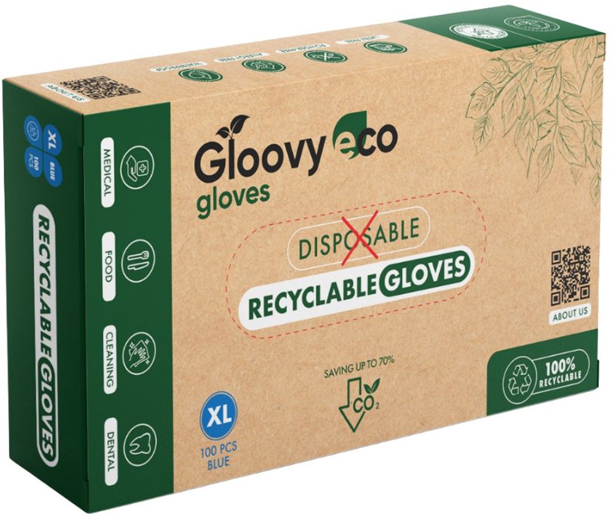 100x - Gloovy - Eco gloves - Duurzame Huishoudhandschoenen - Blauw XL