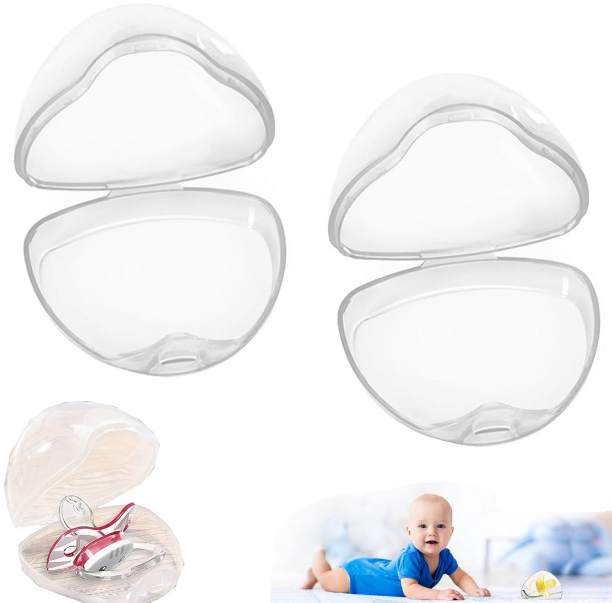 Image of 2 fopspeen opbergdozen-fopspeendoosjes-transparante hygiënedoosjes-stofdicht en makkelijk schoon te maken-geschikt voor het dragen van babyfopspenen binnen en buiten (6,1*7*5,1cm)