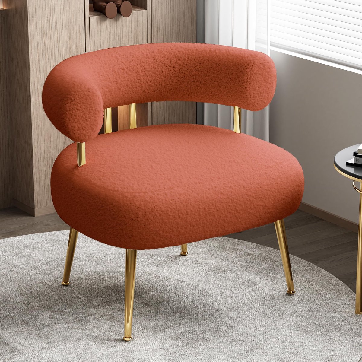 SEYNAR Accentstoel Teddy Fauteuil - Moderne Lounge Stoel met Gouden Metalen Poten - Witte Pluche Bekleding - Dik Gepolsterd - Voor Woonkamer en Slaapkamer