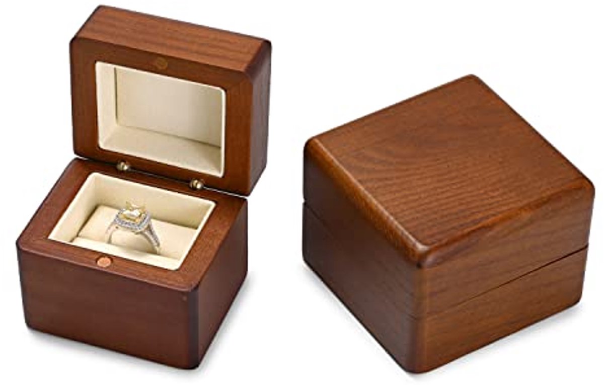 Vintage notenhouten ringendoos voor bruiloften, aanzoeken en speciale gelegenheden