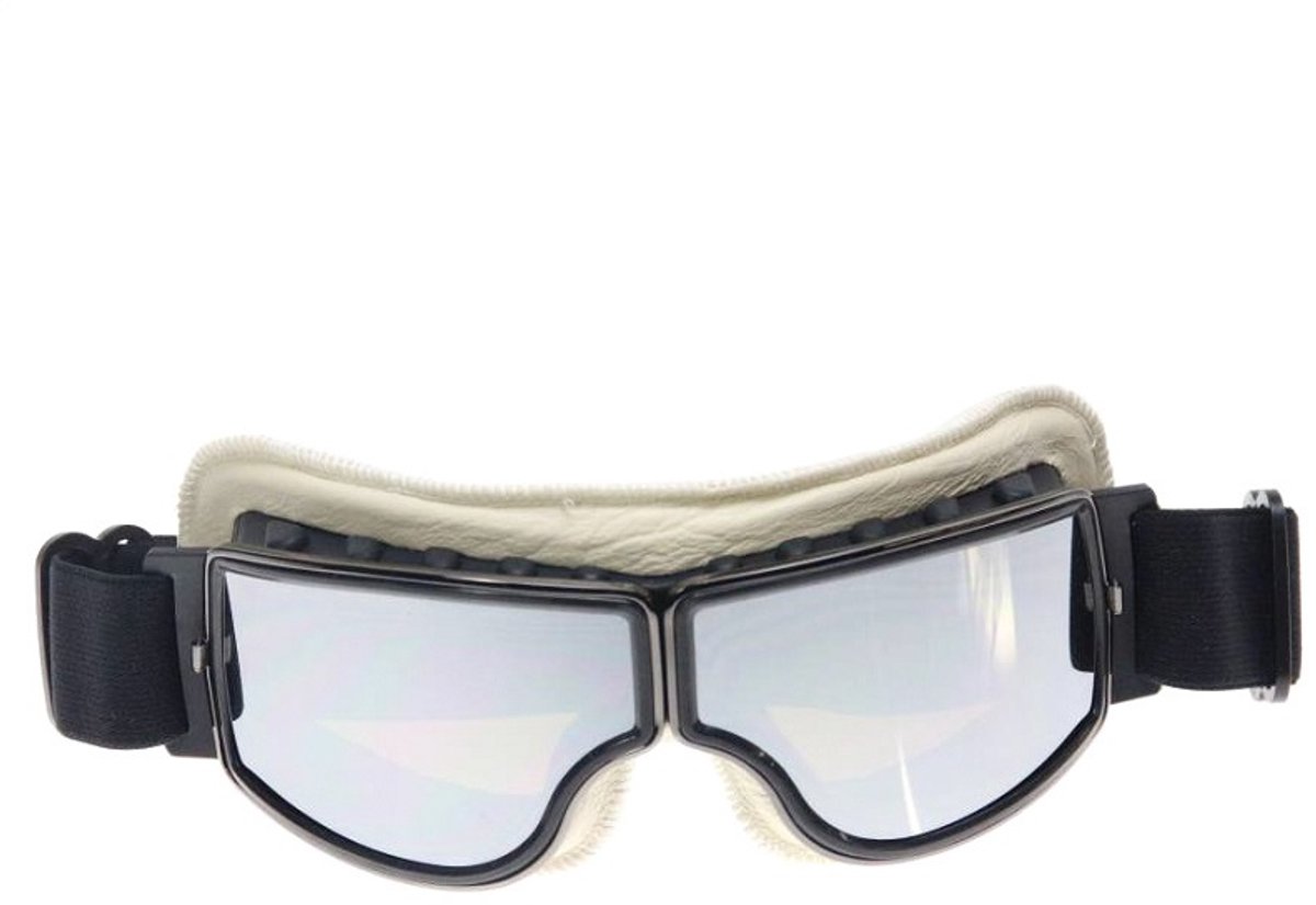 CRG Cruiser - Stijlvolle Motorbril - Wit - voor Heren en Dames - Retro Design - Zilver Reflectie Glas - Met open Neusbrug