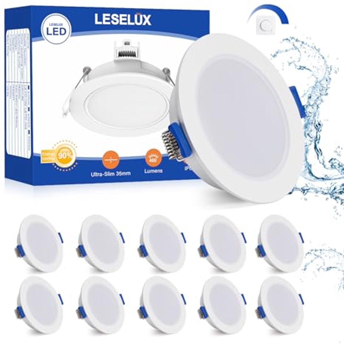 Dimbare LED Inbouwspots 230V - 10x IP65 Warm Wit 2700K 6W 400LM voor Badkamer, Keuken en Gang