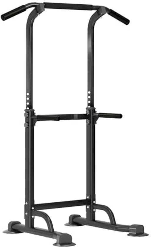 sogesfurniture Power Tower optrekstang, optrekstang, buikdips voor training, fitness thuis, in hoogte verstelbaar 165-210 cm, zwart en geel