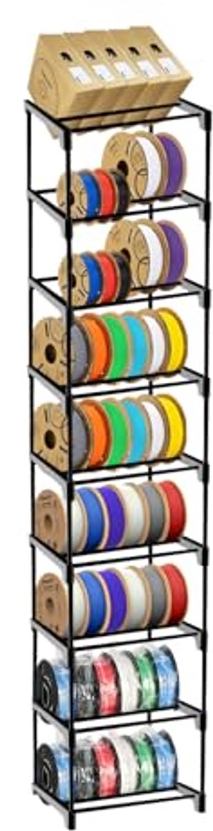 Modulair opbergrek voor 3D-printers met 9 niveaus en metalen spoelhouder - Perfect voor 3D-printstudio's