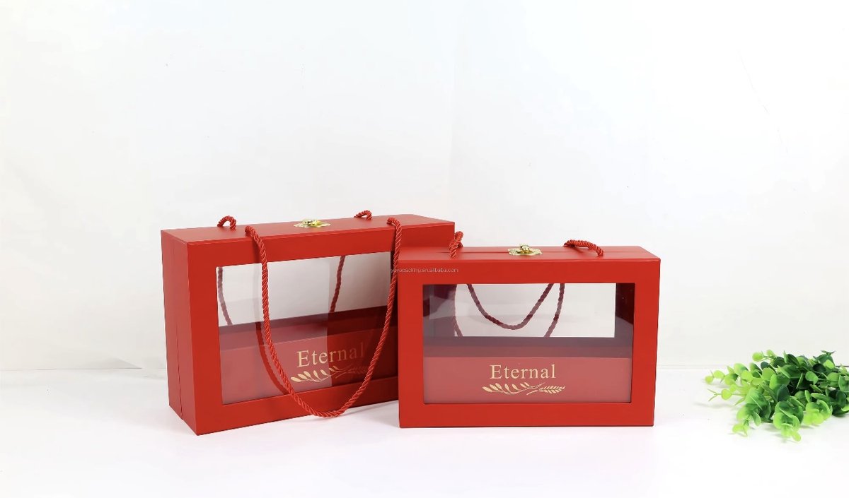 Luxe Transparant Cadeaudoos - 28*18*10 cm - Rood - Geschenk doos - Verjaardagscadeau doos - Huwelijkscadeau doos - Valentijnsdag cadeau doos