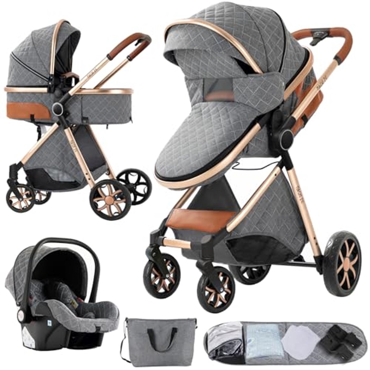 Image of 3-in-1 Kinderwagen voor Pasgeborenen - Lichtgewicht en Veilige Kinderwagen met Omgekeerde Modus
