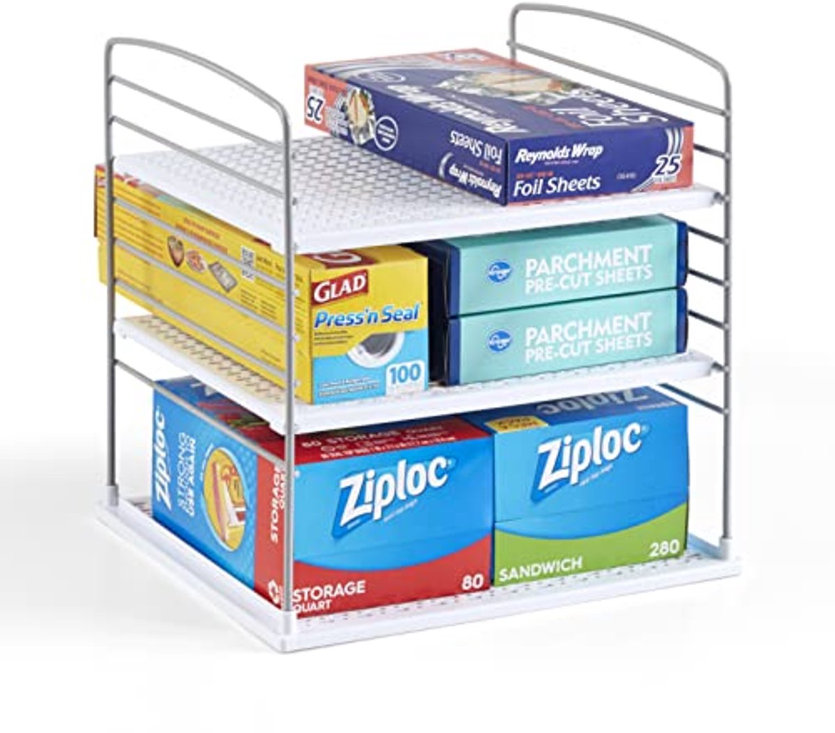 Verstelbare doos organizer voor folie wrap en keukenkast opslag - kunststof, wit