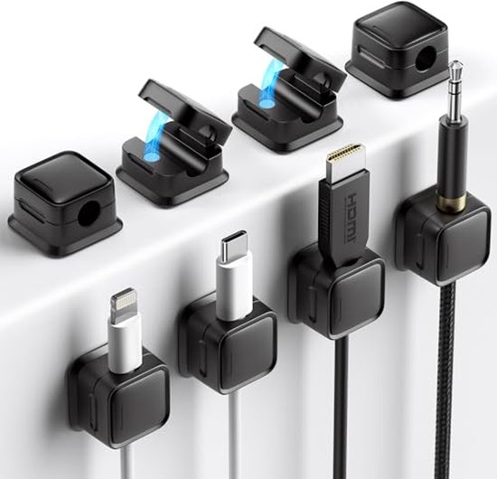 Set van 6 zelfklevende magnetische kabelorganizers voor een opgeruimd bureau