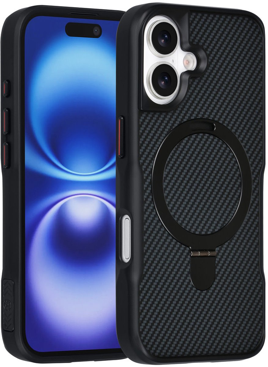 TUNIQ Back cover voor iPhone 16 - MagSafe - Carbon Fiber - Zwart