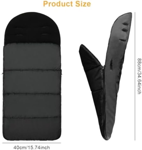 PromoHome Universele Voetenzak voor Kinderwagen - Thermo Voetenzak Winterbescherming met Ritssluiting - Waterdicht Winddicht Machinewasbaar Fleece Voering - Zwarte Baby Voetenzak — afbeelding 3