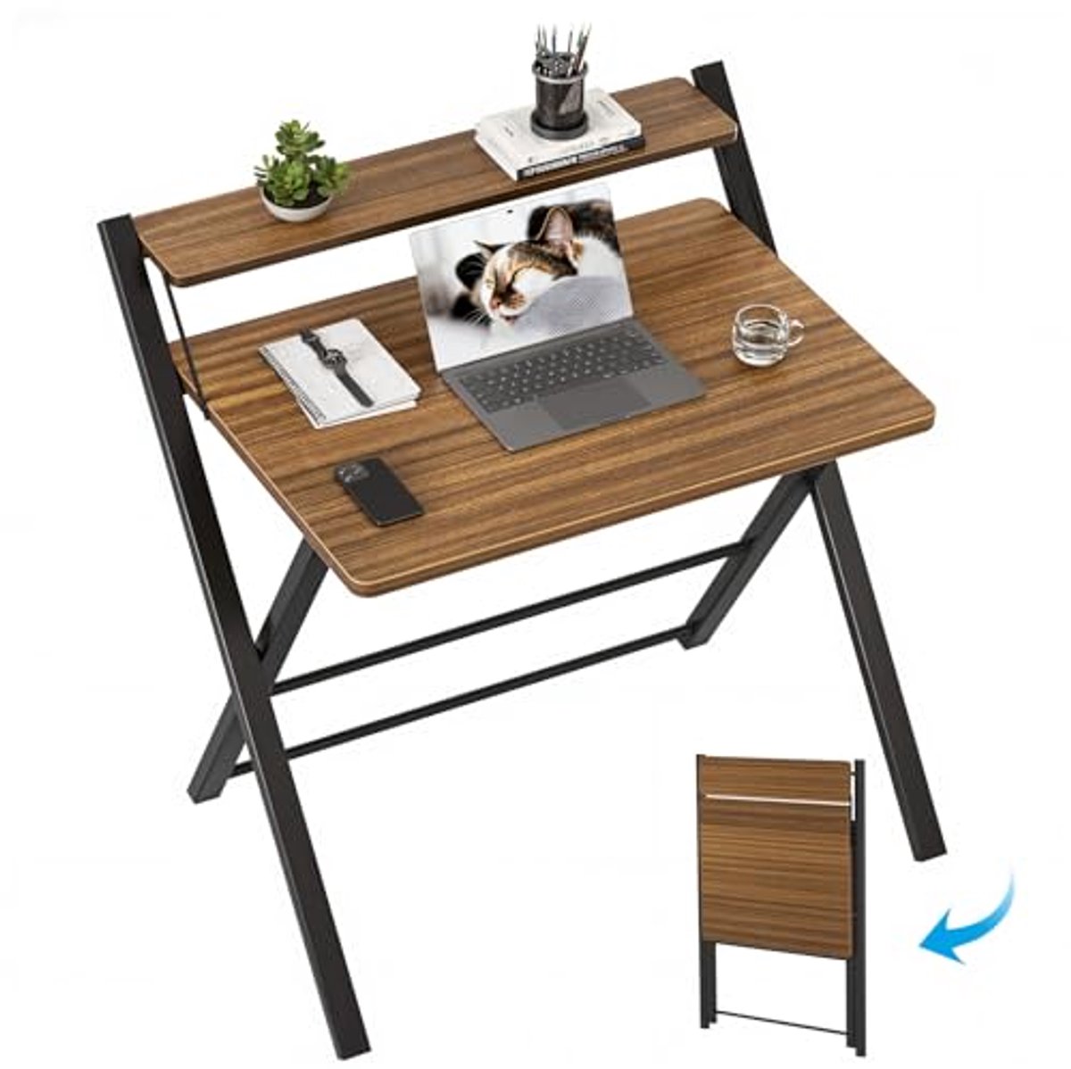 Kleine Vouwtafel 77cm voor Gaming en Werken - Mini Laptop Tafel met Opbergniveaus