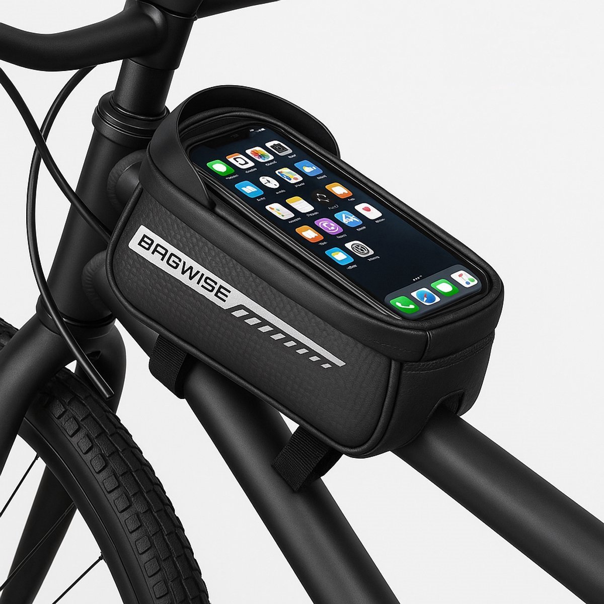 Bagwise® - Fiets Frametas - Telefoonhouder - Waterdicht - opbergvak - Elektrische Fiets - E-Bike - Fat Bike - volume 1 lt - 1101 - Zwart