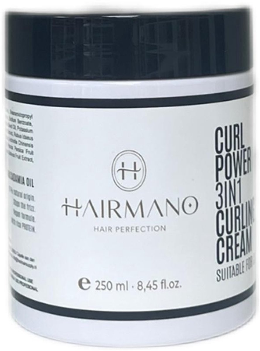 Hairmano Curl Power 3-in-1 Curling Cream 250 ml – Parabeen- & Siliconenvrij – Hydraterende Krullencrème tegen Pluis voor Mooie, Gedefinieerde Krullen