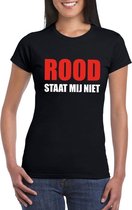 Rood staat mij niet tekst t-shirt zwart voor dames - dames fun shirts L