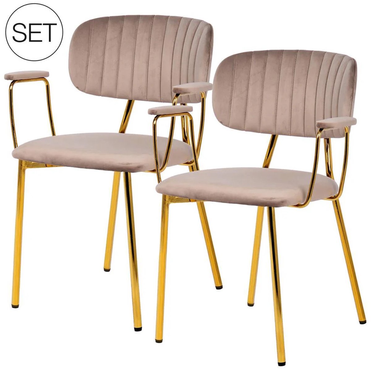 Kayoom - Set 2 stoelen Kian met armleuning - Velours - Fluweel - Taupe/Goud - Belastbaar gewicht 120KG