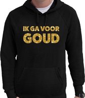 Ik ga voor GOUD glitter tekst hoodie zwart heren - zwarte glitter sweater/trui met capuchon L