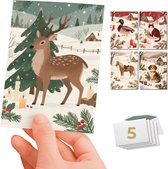 Inspra Studio – Luxe Kerstkaarten met Enveloppen – 5 Stuks – Rendier, Kat, Hond, Paard & Eend Wenskaarten – Natuurlijke Dieren Illustraties