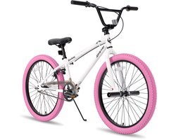 Joystar Brockway BMX-fiets - 24 inch - Handrem - Remmen - Achter V-brake - Pegs - Roze - Geschikt voor buitenactiviteiten in de lente