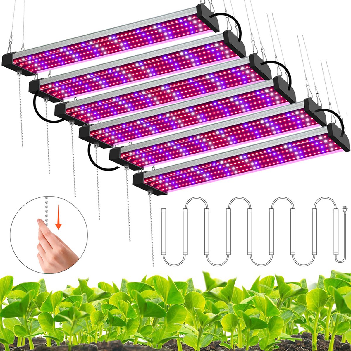 Rosnek LED Kweeklamp Volspectrum 30cm Klein - Verbindbare Groeilamp 10W & 58 LEDs - Met Trekschakelaar - voor Binnenplanten, Groei, Bloei & Vruchtvorming