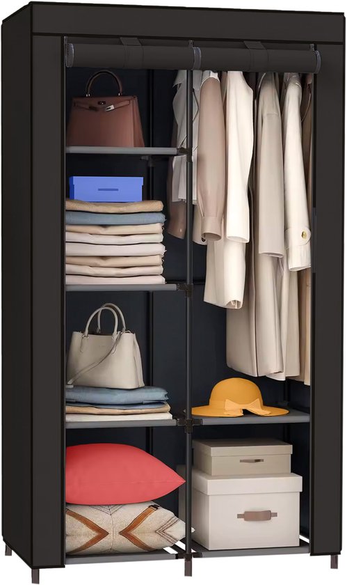 Brixy Armoire - Armoire - Armoire - Pliable - Armoire Tissus - Armoire de Camping - 88 x 45 x 168 cm - Zwart