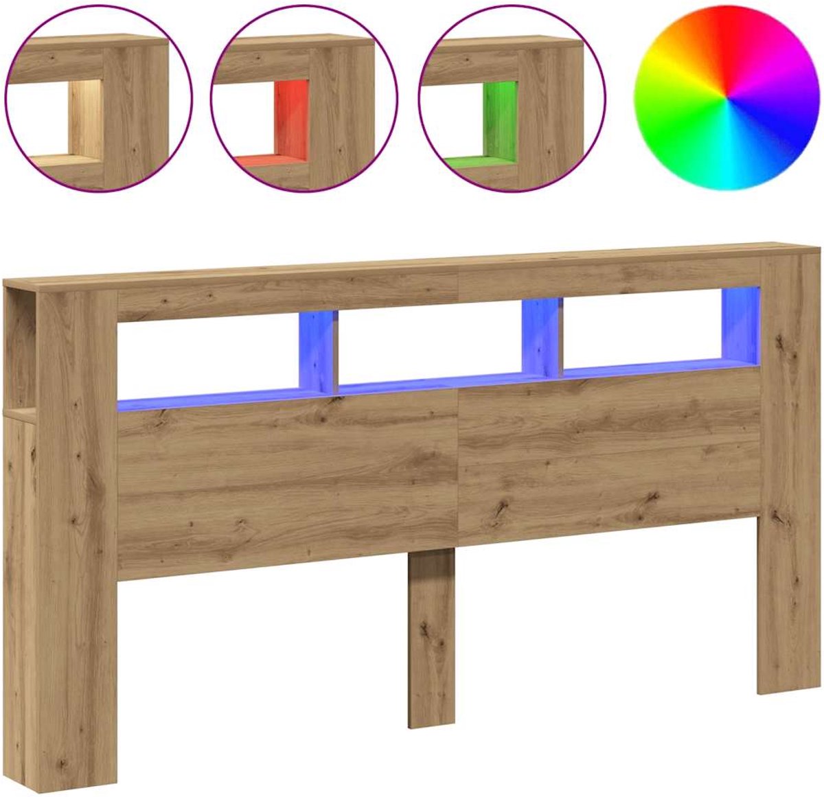 vidaXL - Hoofdeinde - met - LED - 200x18,5x103,5 - cm - hout - artisanaal - eikenkleur