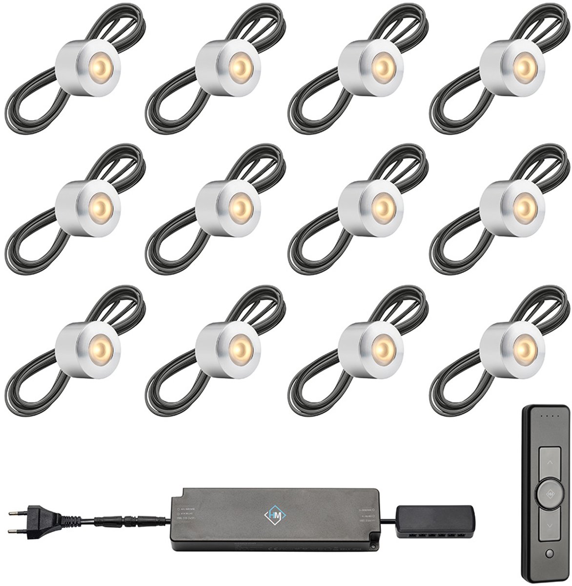 LED veranda opbouwspots Gomera ab inclusief trafo en afstandsbediening - 3W / dimbaar / opbouwspot / terrasoverkapping / overkapping / serre / carport / warm wit / rond / 230V / IP44 / set van 12 stuks