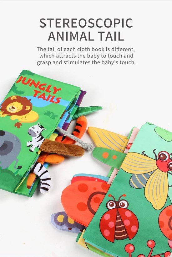 Baby stoffen speelgoedboek met staart, kinderwagen pluchen speelgoed voor baby's van 0-18 maanden (bosdieren) — afbeelding 5