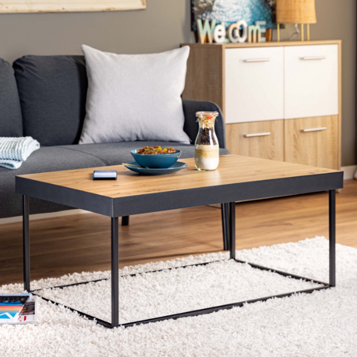 Salontafel Passione | 90 x 55 x 40 | Metalen Frame | - Interlink - Rechthoekige salontafels - Bruin - Metaal; Spaanplaat - Rechthoekige salontafels -