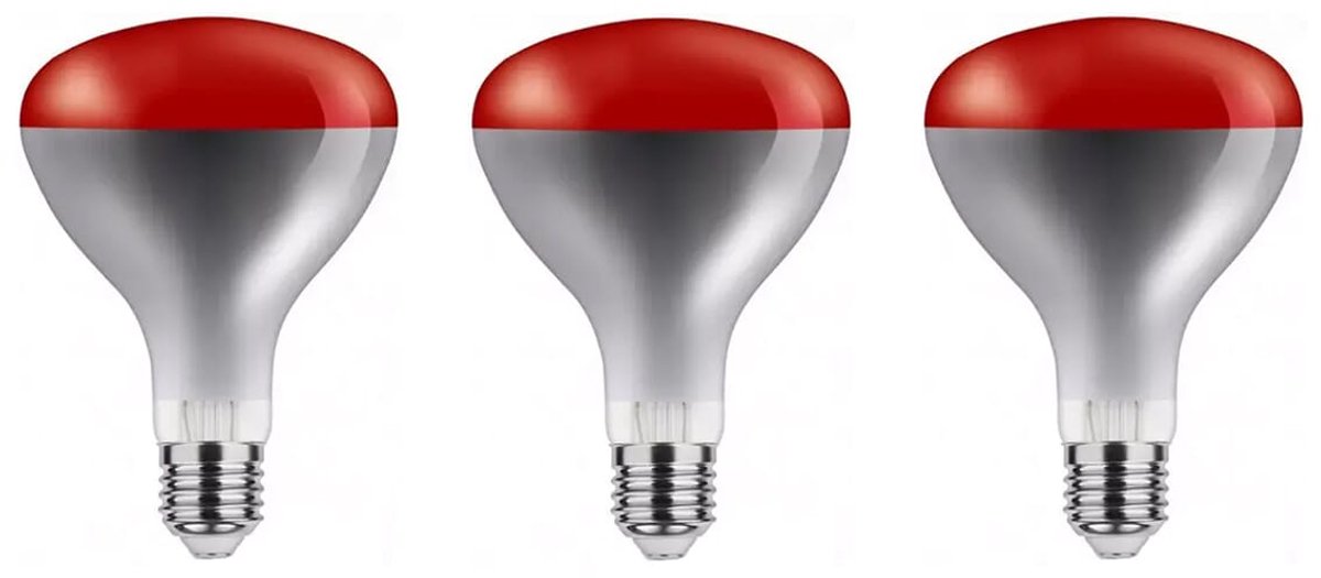 Asalite Infrarood Warmtelamp Rood R125 E27 - 100W - Rode Infraroodlamp - Ø125mm - 3 stuks
