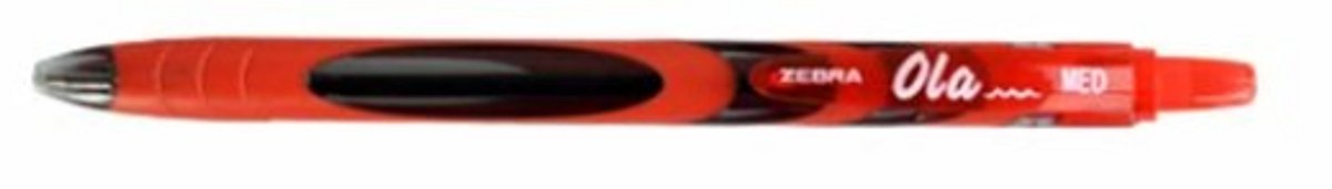 Zebra - OLA - 0.27 mm schrijfdikte – Intrekbaar – Comfortabele rubberen greep – Veegvast - Rood