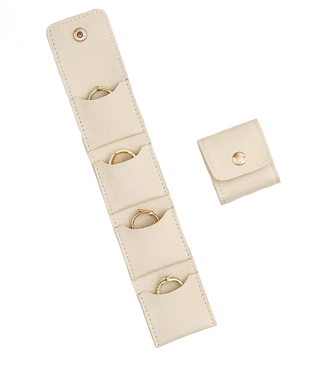 Ainy - Mini draagbare sieraden portemonnee beige | Sieradendoos boek voor volwassenen & kinderen | Organizer map voor oorbellen, ringen en ketting | Mode-accessoires etui voor dames & meisjes | cadeau geschenk voor vrouwen