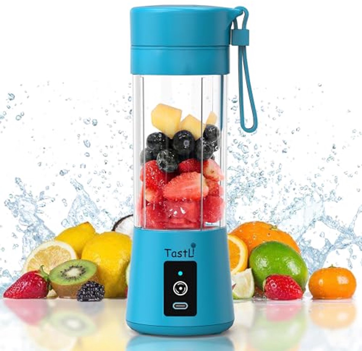 Draagbare blender voor shakes en smoothies TastLi Draadloze Persoonlijke Mini Reizen Fruit Juicer Cup Mixer Elektrische Smoothie Blender Maker 13 oz Flessen USB Oplaadbaar (Hemelblauw)