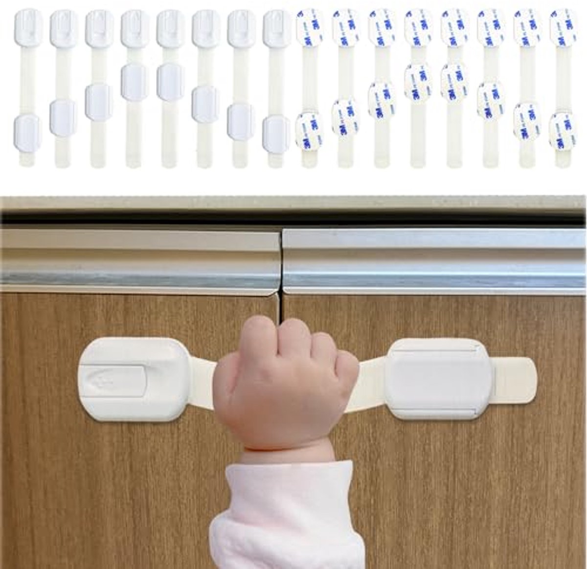 DAFUWENG Kinderveiligheidskastsloten 【16 stuks】, Verstelbare kastsloten voor kinderen, baby, voor lade, kasten, koelkast, prullenbak, verstelbare lengte, eenvoudig te installeren, sterke lijm, zacht