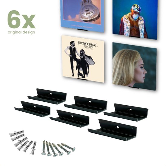 Melvy® - Original LP Houder Freddie - 6-stuks - LP Opbergsysteem - LP Houder aan de muur - Vinyl Houder - Platenhouder - LP lijst - Platenrek - LP Rek - Duurzaam Materiaal - Incl Montagemateriaal & Cleaning Kit - Snelle Montage - Vegan Verpakking