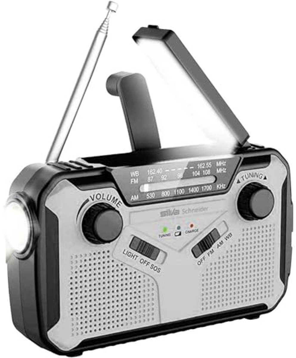 Silva Schneider SOS 112 noodradio, USB-telefoon-oplaadfunctie, sirene, zaklamp, leeslamp, zwart-grijs