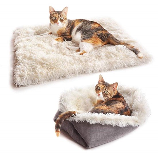 Couverture chauffante pour chat - Panier pour chat - Lit chauffant pour chat - Lit pour chat 2 en 1 - Couverture chauffante lavable - Douce et moelleuse - 61 x 51 cm - Orthopédique - Lavable - pour petits chiens/chats