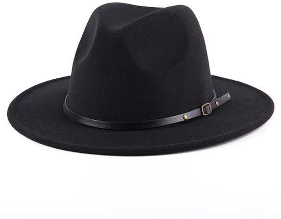 BukkitBow - Chapeau Fedora de Luxe - Chapeau d'été élégant pour femme - Chapeau en laine et polyester raffiné pour toutes les saisons et toutes les occasions - Zwart