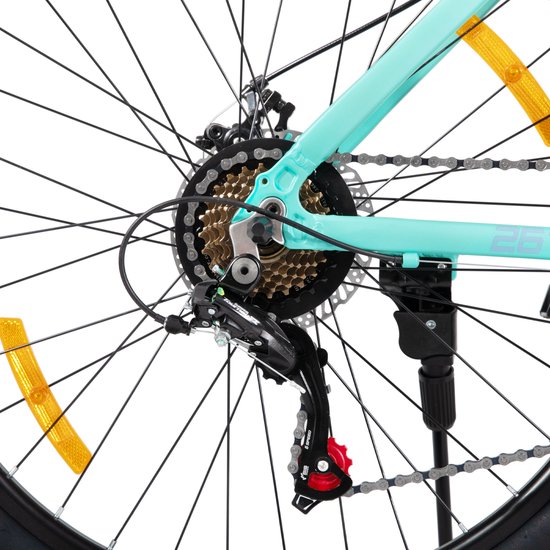 Bamcbase Sedona voorvering mountainbike - 26" - aluminium frame - 21 versnellingen - handrem - mechanische schijfremmen - Bell - spatborden - groen van Bamcbase — afbeelding 3