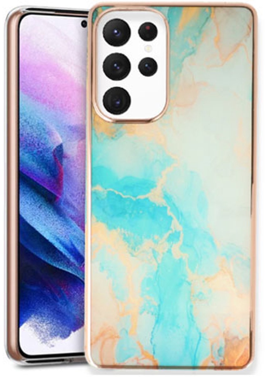 Telefoonhoesje Geschikt voor Samsung A35 / A55 - Marmer Back Cover - Blauw - Achterkantje