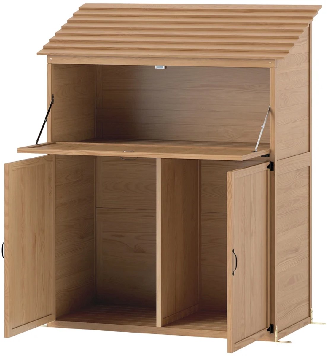 Tuinkast Hout - Buitenkast met Uitklapbare Tafel en Dak - Opbergkasten - Tuinhuis - Tuinschuur - Gereedschapskast - Tuinberging - Weerbestendig - voor Buiten, Tuin & Balkon - Bruin - 110x54x136 cm