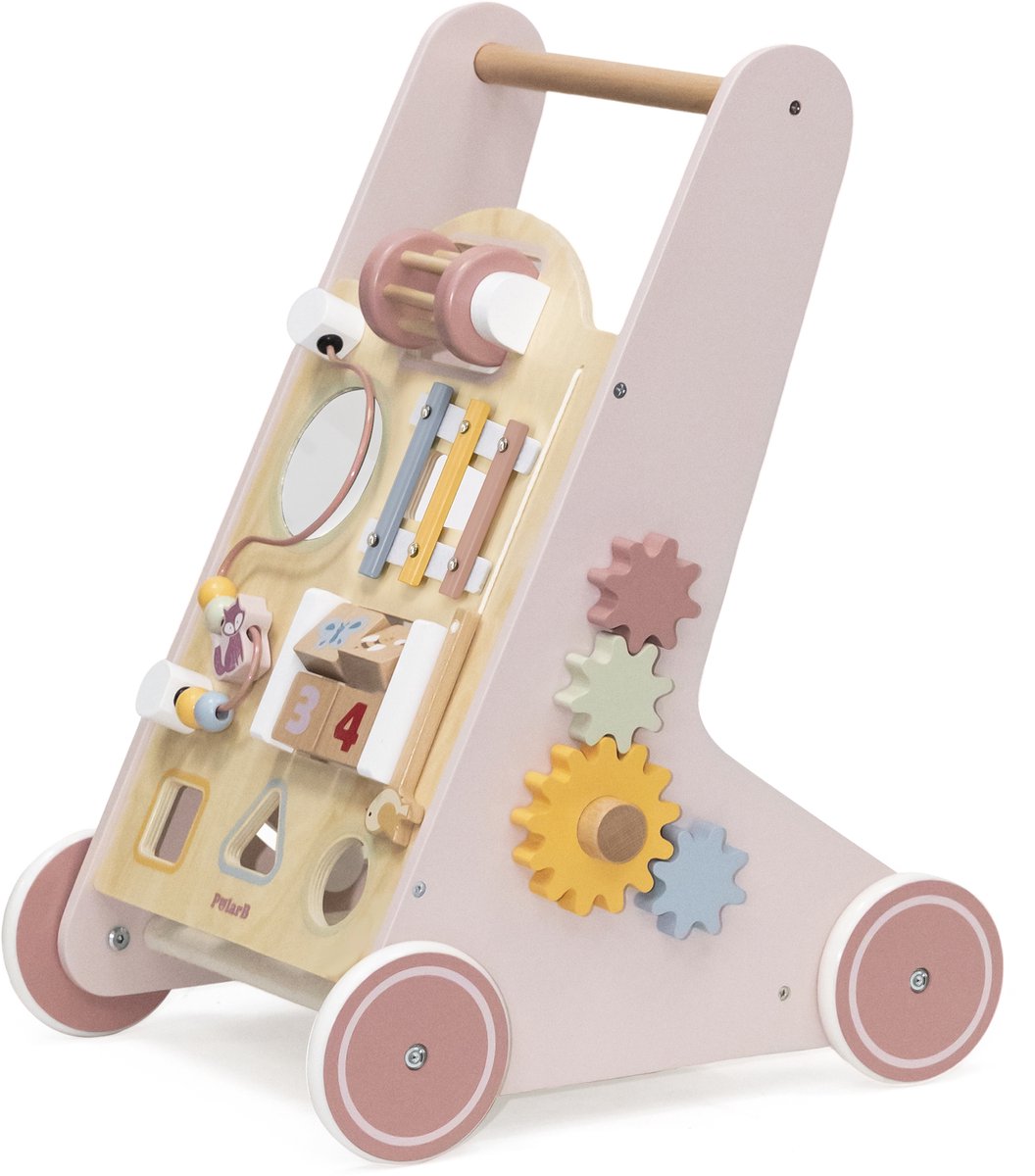 PolarB Houten Loopwagen Activiteiten – Baby Walker met 8 Speelfuncties (12+ mnd) – Looptrainer met Opbergruimte – foto 7