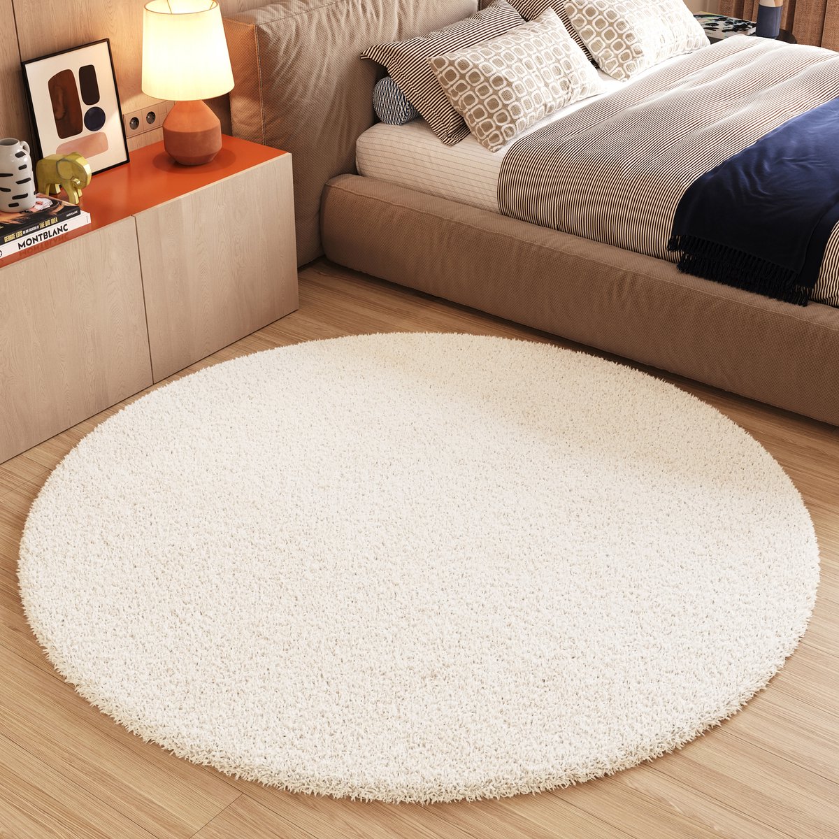Tapiso Essence Vloerkleed Creme Hoogpolig Shaggy Woonkamer Tapijt Maat- 100x100