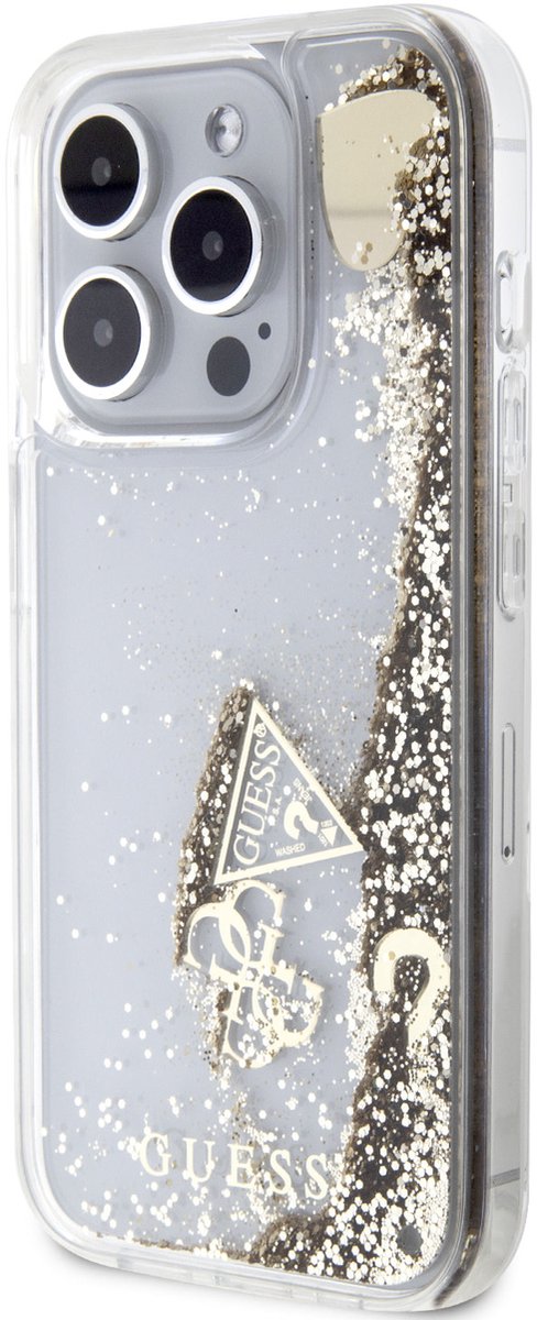 Guess iPhone 15 Pro Backcover hoesje - Liquid Glitter - Charm Pattern - Goud
