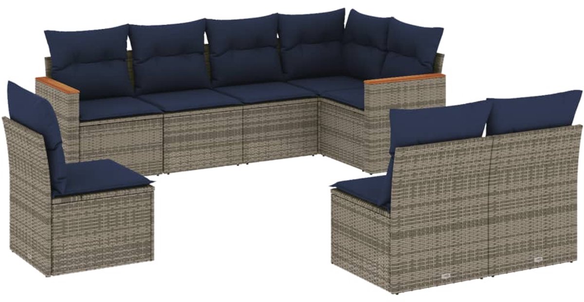 vidaXL - 8-delige - tuinbankset - met - kussens, - grijs - polyrotan