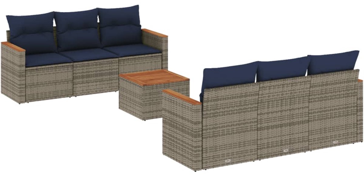 vidaXL - 7-delige - tuinbankset - met - kussens, - grijs - polyrotan