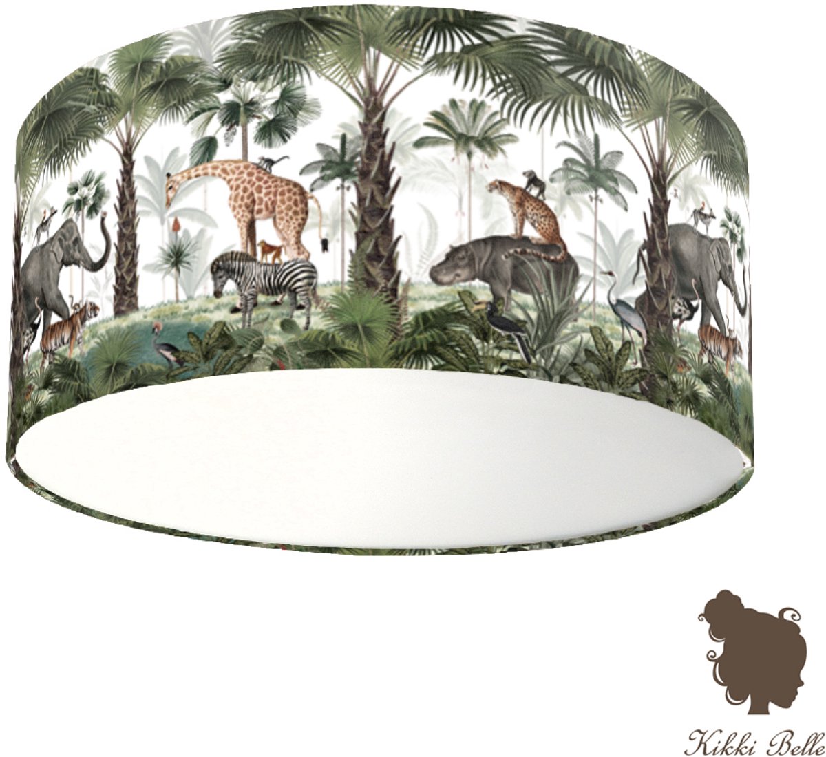 Plafondlamp Animal Kingdom Kikki Belle-sfeerverlichting-kinderkamer-jungle-giraf-olifant-leeuw-incl diffuser-incl plafondfitting