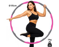 Fitness Hoelahoep - Hula Hoop - Waist Trainer - Ø95 cm – Sport Hoepel voor Afvallen & Buikspieren – Hoela Hoep voor Thuis Workout & Training - 1 KG - Paars/Grijs